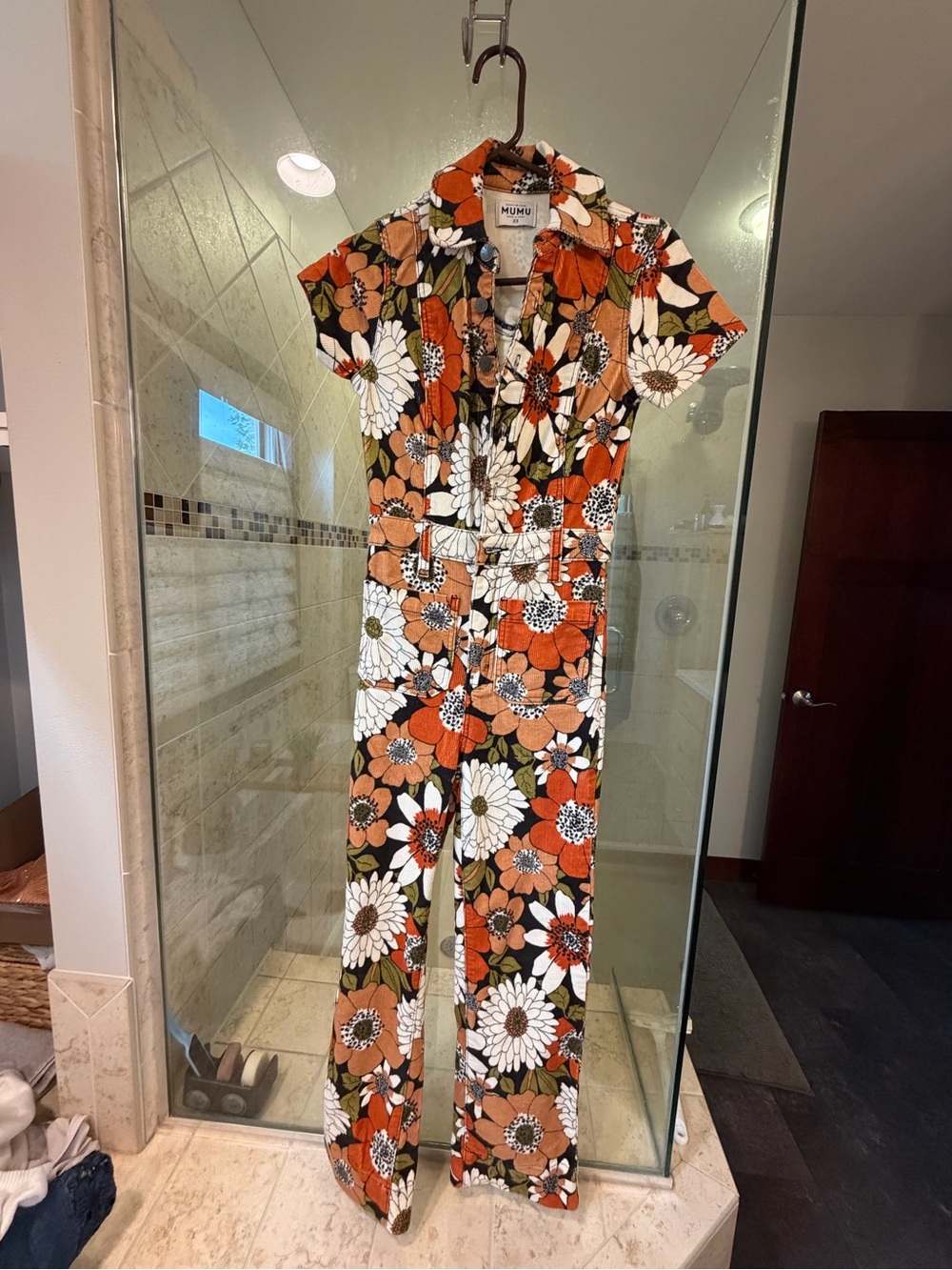 Show Me Your Mumu Jackson Floral Short-Sleeve Jumpsuit in Orange & White